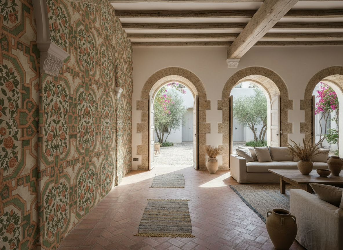 Andalusian Courtyard Wallpaper - Storyteller's Garden Collection